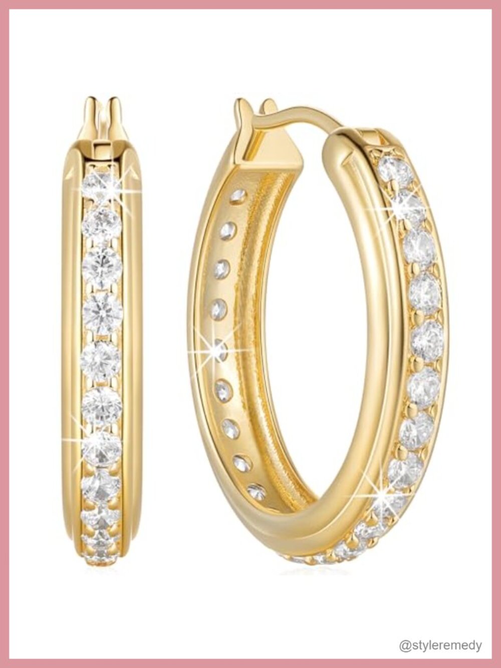 14K Gold Plated Hoop Earrings with Cubic Zirconia
